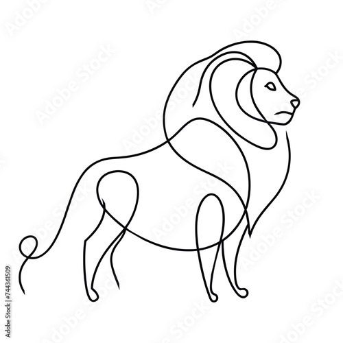 Lion animal Continuous line art on white background.