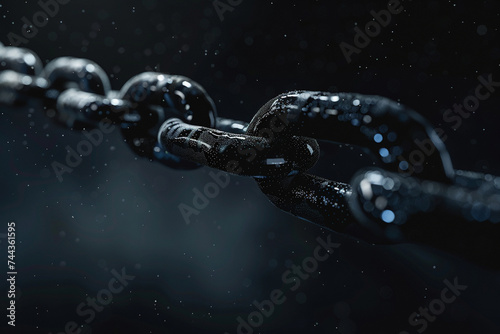 3d render of dark fluid chains linking together suspended in a void