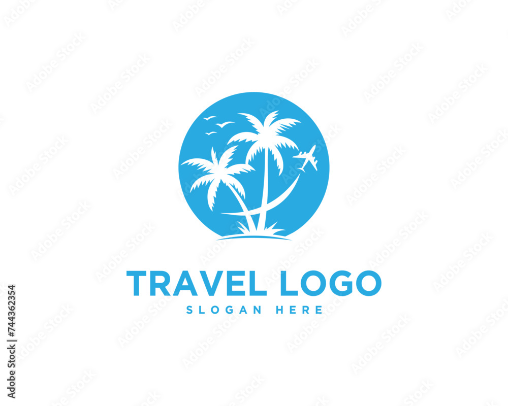 Palm tree travel logo design vector illustration template.