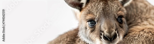 A baby kangaroo peeking out of its mother's pouch with curious eyes, background image, generative AI photo