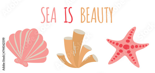 Set of sea and ocean elements isolated vector illustration