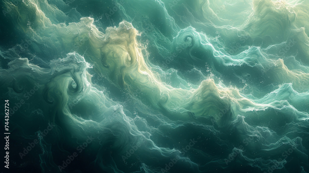 Fototapeta premium Closeup of a sea of gr rippling resembling waves on a serene ocean.