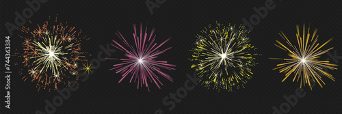 Vector Brightly Colorful Fireworks on the background of the night sky.