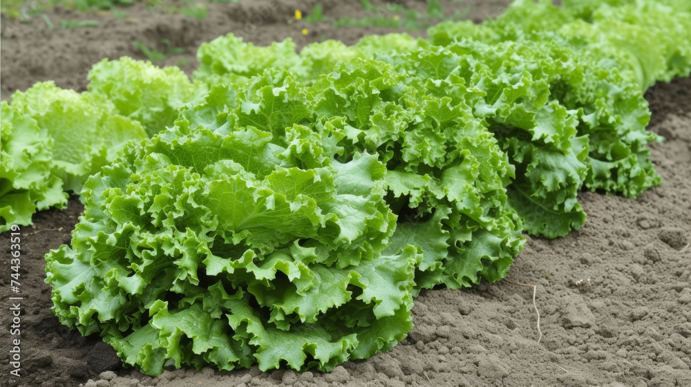 A row of crisp green lettuce heads each one carefully picked and ready to be enjoyed. A row of crisp green lettuce heads each one carefully picked and ready to be enjoyed.