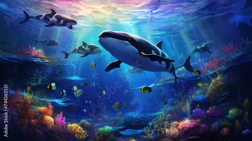 Whale in underwater world. 3D illustration. Elements of this image furnished by NASA © Moesy-TM