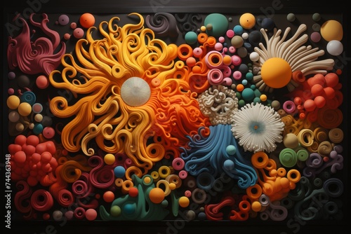 a colorful painting of a coral reef made out of plastic beads