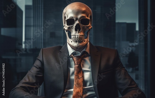 Skeleton business suit anatomy. Demon costume. Generate Ai © juliars