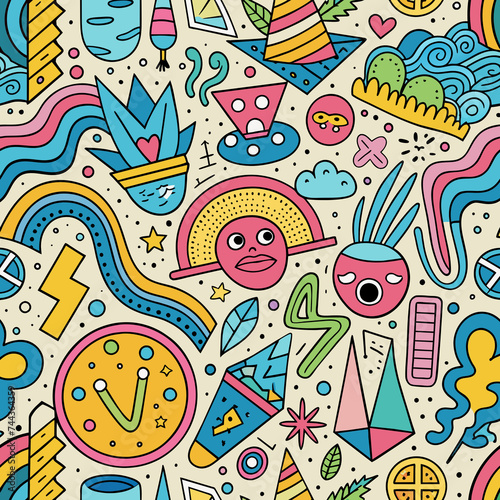 Seamless Monster and Animal Pattern Vector Illustration for Wallpaper, Decoration, and Fabric Design