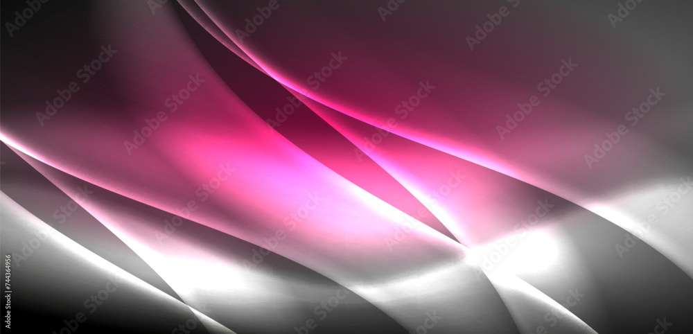 Fototapeta premium Neon-lit waves surge across background, mesmerizing dance of luminescence and motion. Dynamic backdrop captures essence of energy and modern aesthetics