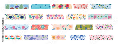 Collection of Washi tapes. Colorful scrapbook strips, sticky labels and decorative tape. Border elements, paper sticker. photo