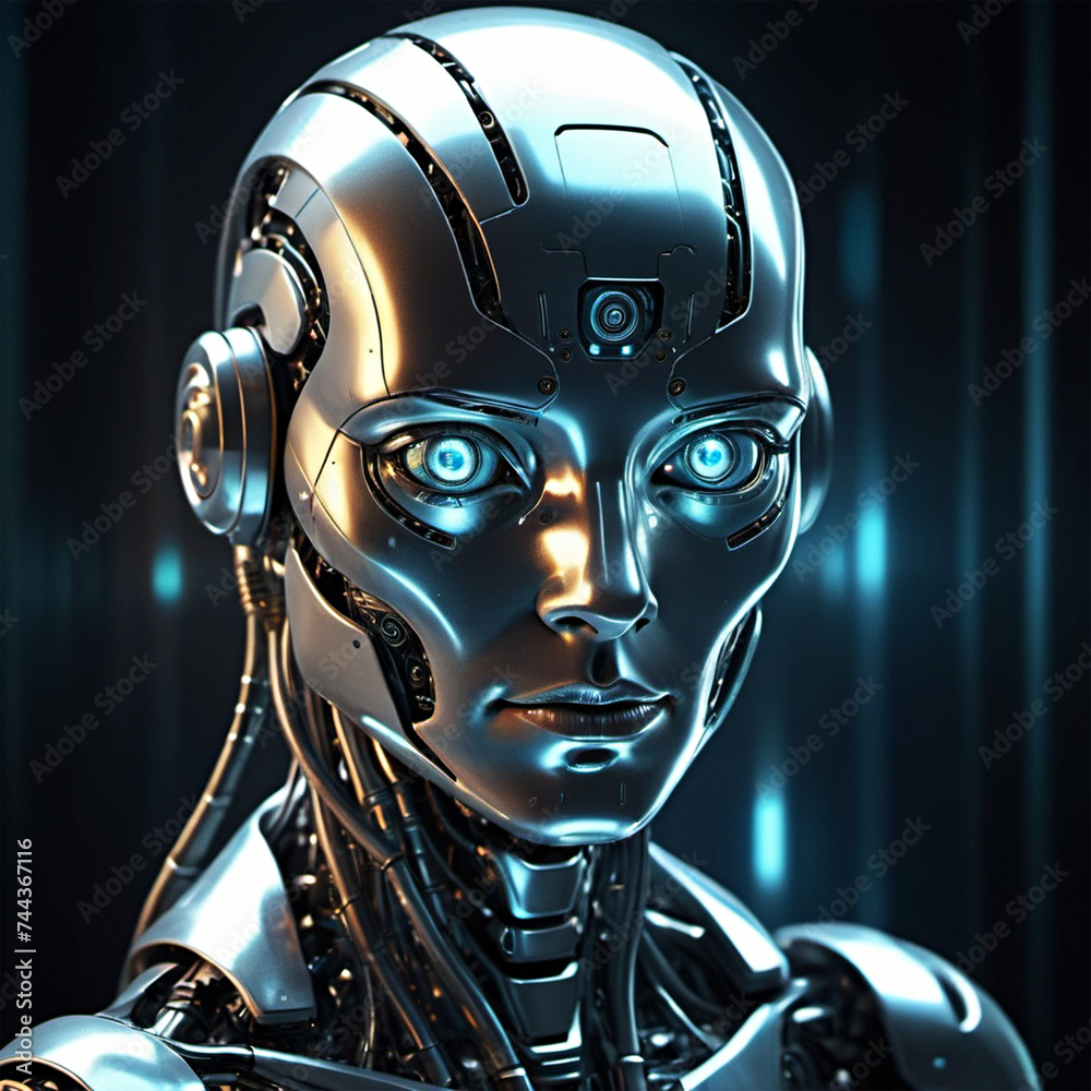 Futuristic digital illustration of a sentient AI Futuristic digital illustration of a sentient AI