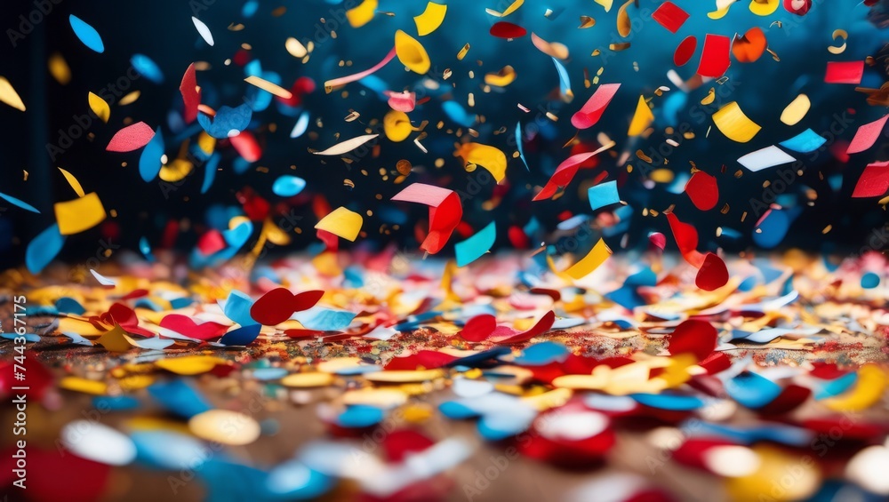 Fototapeta premium People celebrating on the street with flying confetti