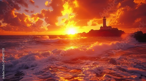 United Kingdom, Channel Islands, Jersey, Corbiere Lighthouse, Beautiful La Corbiere lighthouse perched. photo