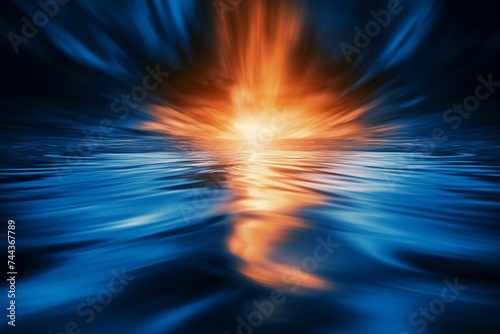abstract background with moving light trails reflected on a water surface