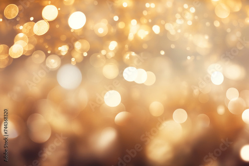 abstract Christmas party background - golden glitter with defocus effect in night shining and bulbs-lights