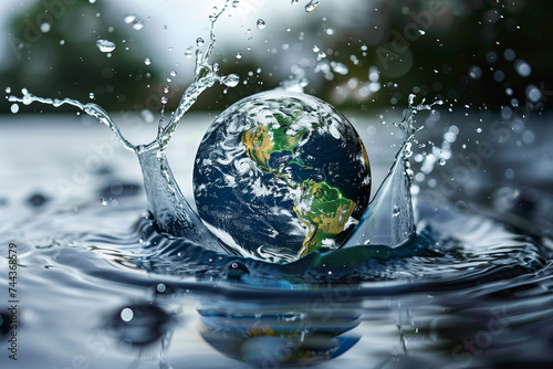 Planet Earth Splashing Into Water Conceptual Image