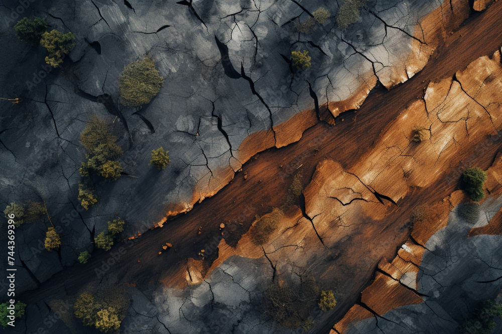 abstract drone view of a 'bite size' chunk of deforestation