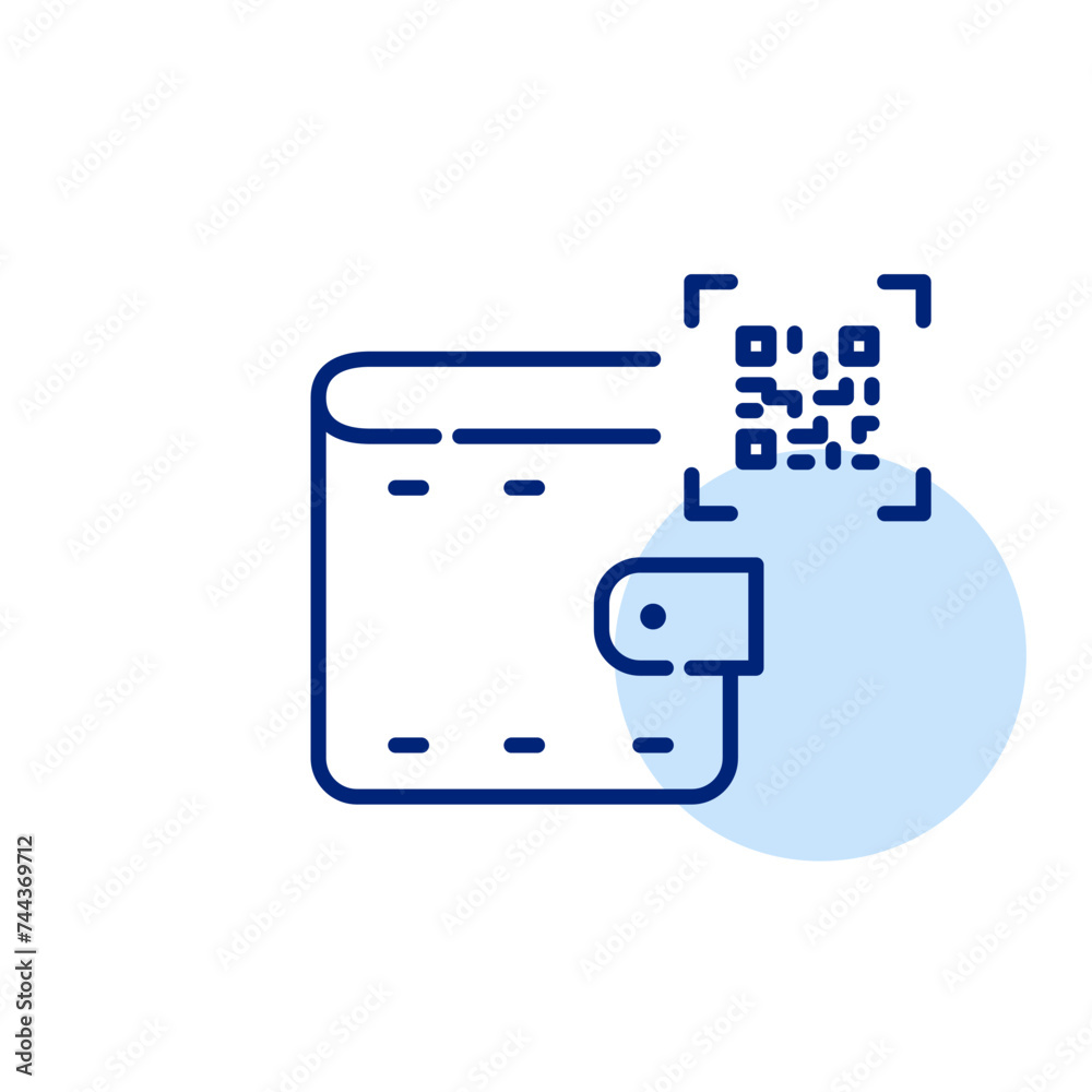 Wallet and qr code. Modern contactless payment method. Pixel perfect, editable stroke Wallet and qr code. Modern contactless payment method. Pixel perfect, editable stroke