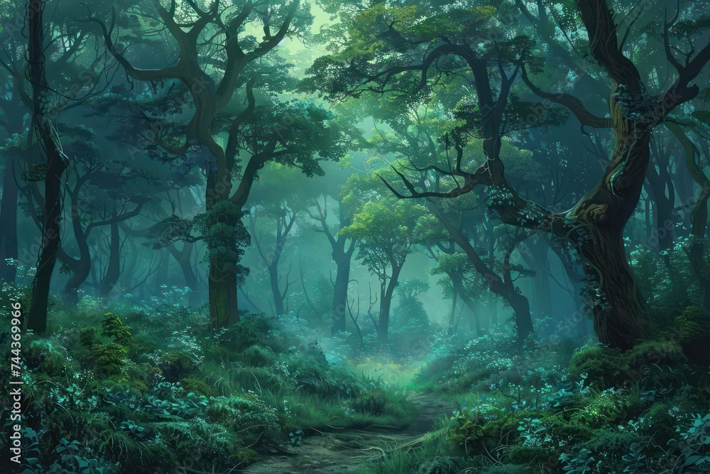 Fantasy landscape with foggy forest, illustration. Fantasy landscape with foggy forest, illustration.