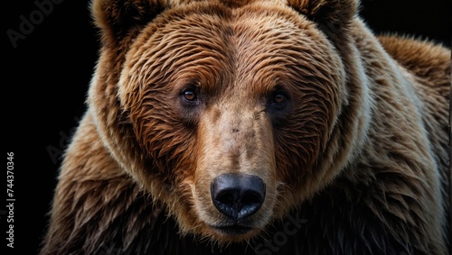a close up of a brown bear on a black background