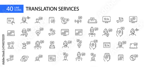 Foreign languages learning, dictionaries, translation and interpreting apps and services. Pixel perfect vector icons