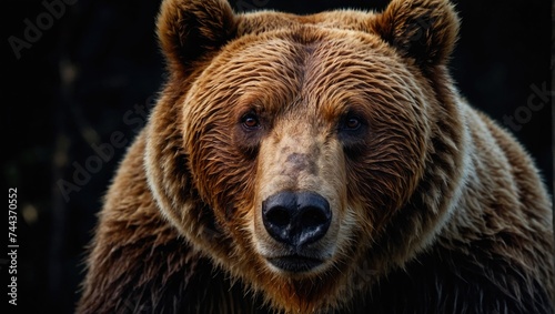 a close up of a brown bear on a black background