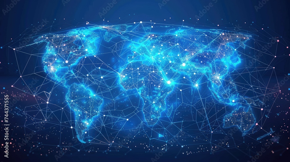 Concept of global network and connectivity, data world transfer and cyber technology, information exchange and telecommunication - obrazy, fototapety, plakaty 