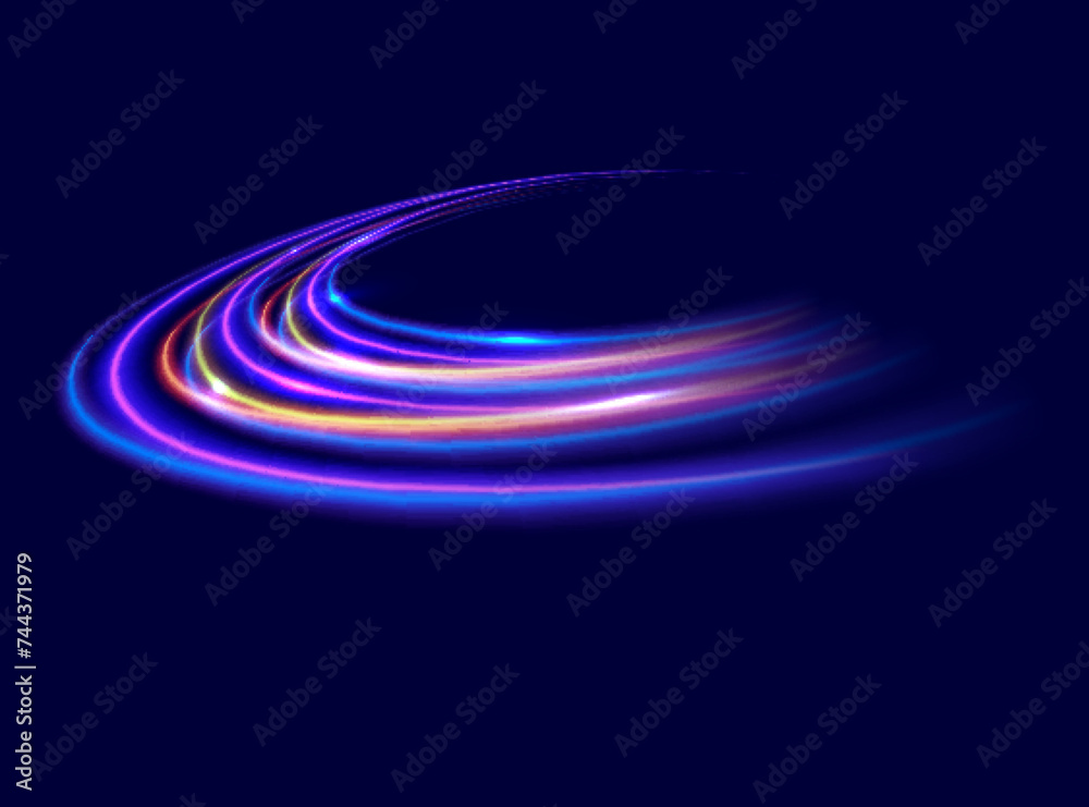 The speed line is blue and red in color. The spiral wave looks like a road. Light curved blue speed line swirls and Glitters. Spinning dynamic neon circle. The speed line is blue and red in color. The spiral wave looks like a road. Light curved blue speed line swirls and Glitters. Spinning dynamic neon circle.