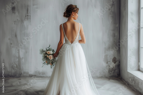 Beautiful bride in white wedding dress