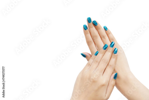 Woman showing her beautiful hands and nails.