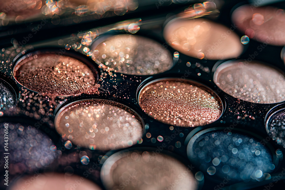 Palette of eyeshadow in warm shades close-up Palette of eyeshadow in warm shades close-up