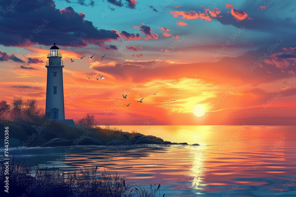 Lighthouse on Sunset Illustration