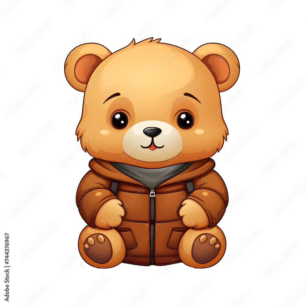 Obraz premium Cute Bear Cartoon Illustration Isolated on Transparent Background. Teddy Bear Doll