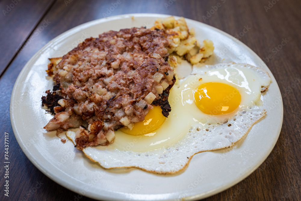 Corned beef hash with fried eggs
