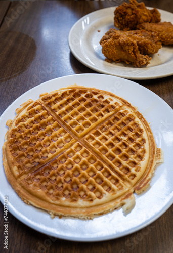 Fried chicken and waffle - american breakfast