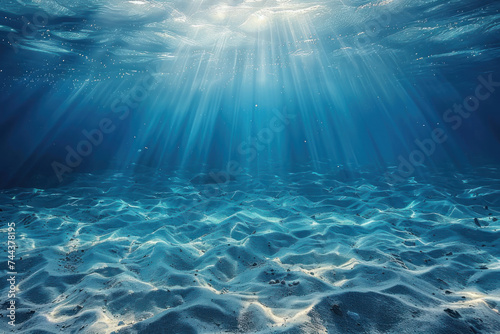 Depth of sea water, the bottom of the sea, the rays of the sun through the water, the underwater world, the background photo