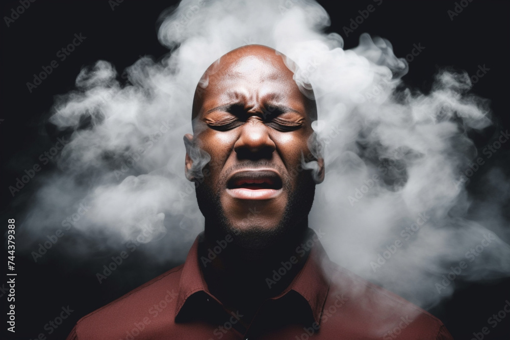 african man with eyes closed and steam coming from ears african man with eyes closed and steam coming from ears