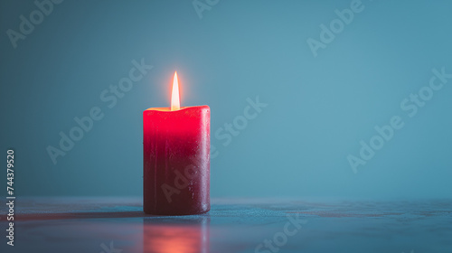 red burning candle single on white background, serene flame for relaxation and meditation ambiance, minimalist design concept, Generative Ai