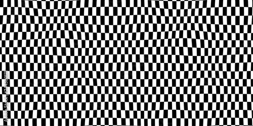 Seamless black and white square grid pattern with slight distortion for background