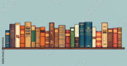 stacks of books for reading, pile of textbooks for education. Set of literature, dictionaries, encyclopedias, planners with bookmarks. Colored flat vector illustration isolated on white background photo