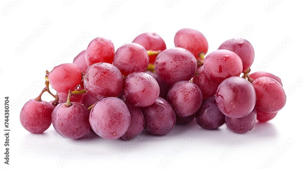 Red Grapes Isolated on White Background, Clean Image of Fresh Ripe Grape Bunch - Generative AI

