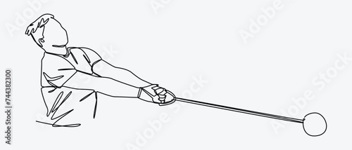 Continuous one line drawing of hammer throwing athlete. sport, athletics. Editable stroke. Isolated on white background. Vector illustration.