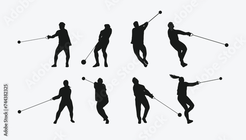 Vector set of silhouettes of hammer throw. sport, athletics. Isolated on white background.