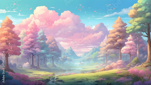 Nature's Serenity: A tranquil landscape featuring trees, water, and clouds under a vast sky, embodying the essence of nature's beauty