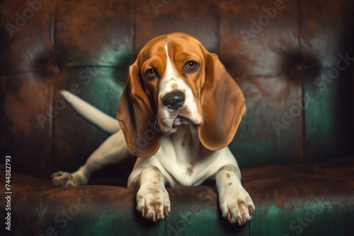 an adult beagle dog on the couch © alisaaa