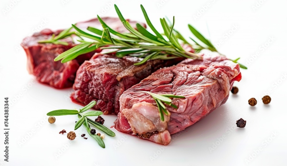 raw beef steak with rosemary