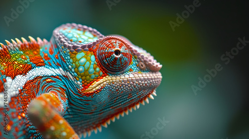 Closeup of a Colorful Chameleon Lizard, Reptile Camouflage in Nature, Exotic Wildlife Creature, Tropical Rainforest Fauna, Animal Adaptation, Chameleon Close Up Macro Photography, Generative AI