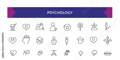 Set of Psychology and mental health icons. Thin linear style icons Pack.