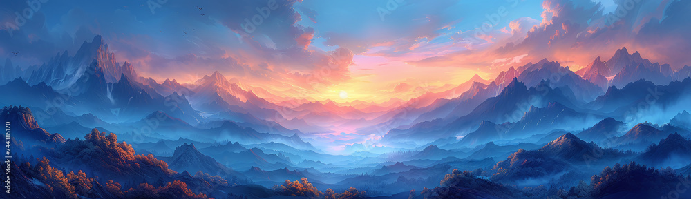Sunset in the mountain.Majestic sunset in the mountains landscape. Mountains under mist in the morning Amazing nature scenery form Kerala God's own Country Tourism and travel concept image, Fresh.Ai