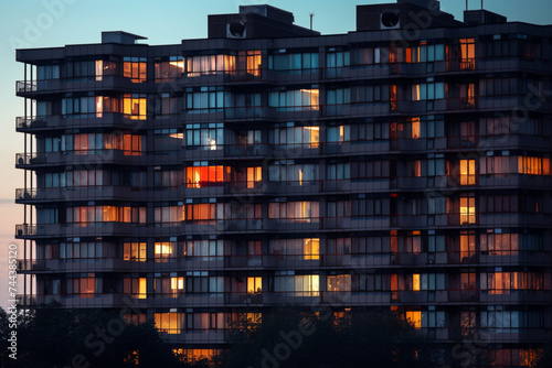 apartment building at dusk